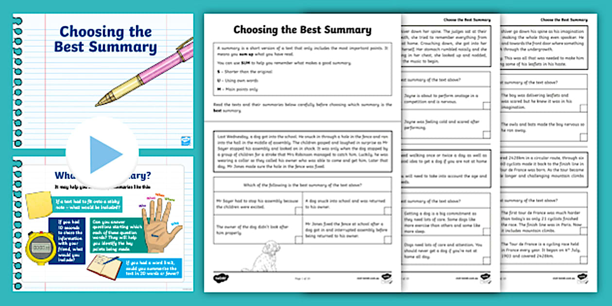 Editable Choose the Best Summary PowerPoint and Worksheet Pack Resource ...