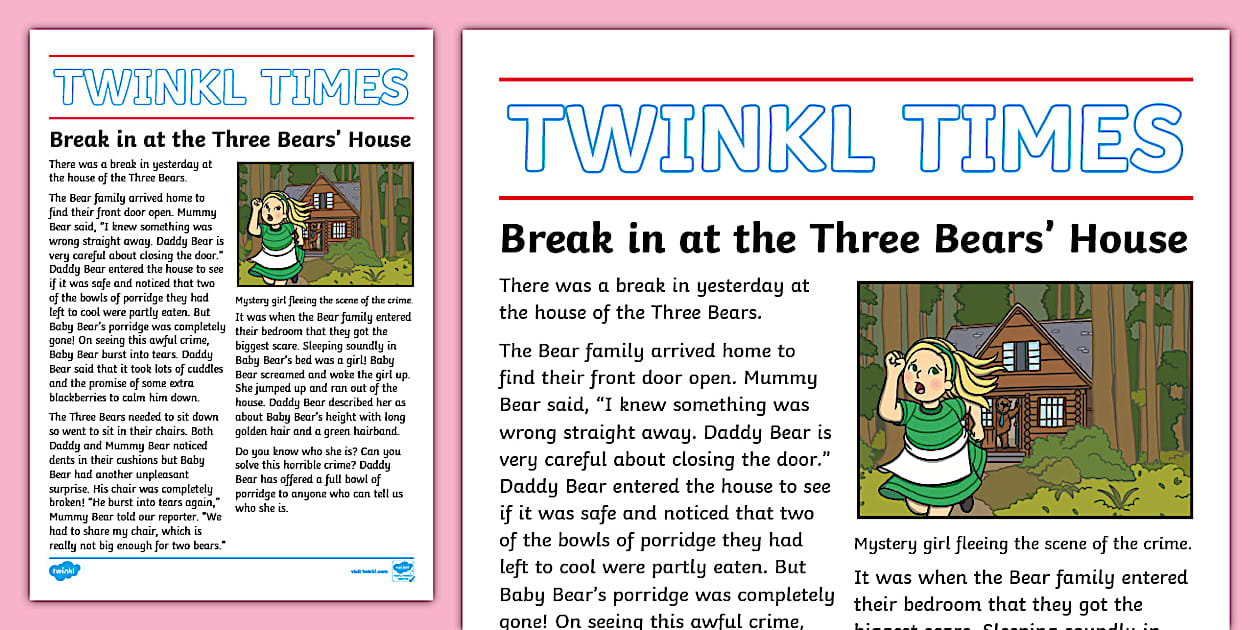 KS1 Goldilocks Newspaper Report Example - Twinkl
