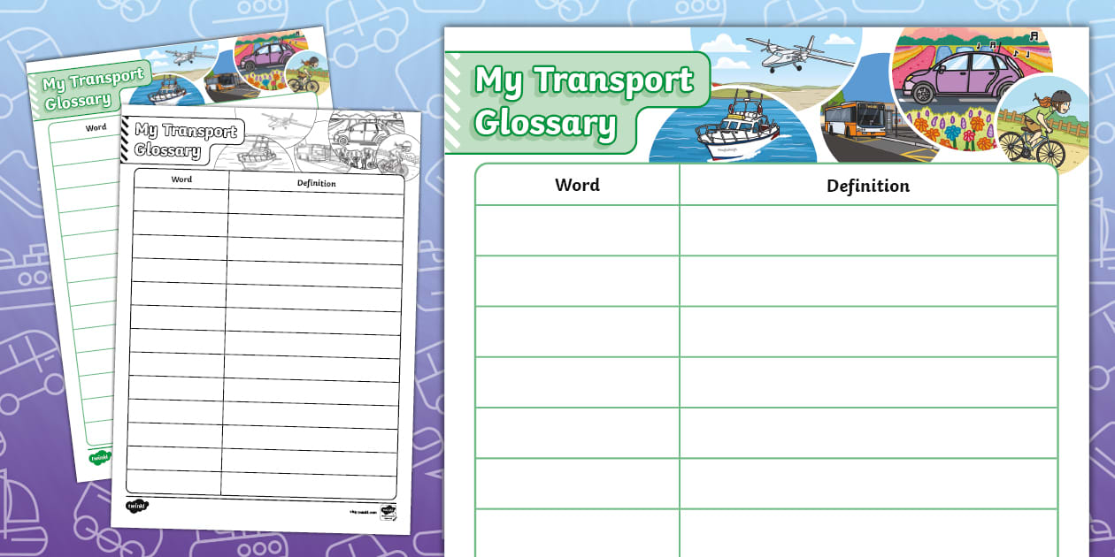 Transport Glossary Writing Template (Teacher Made) Twinkl