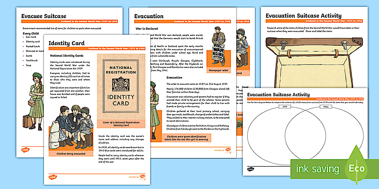 Scotland in the Second World War Evacuation Fact Files and Worksheet