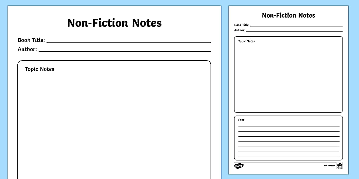 VIC Non-Fiction Reading Notes Writing Template - Twinkl