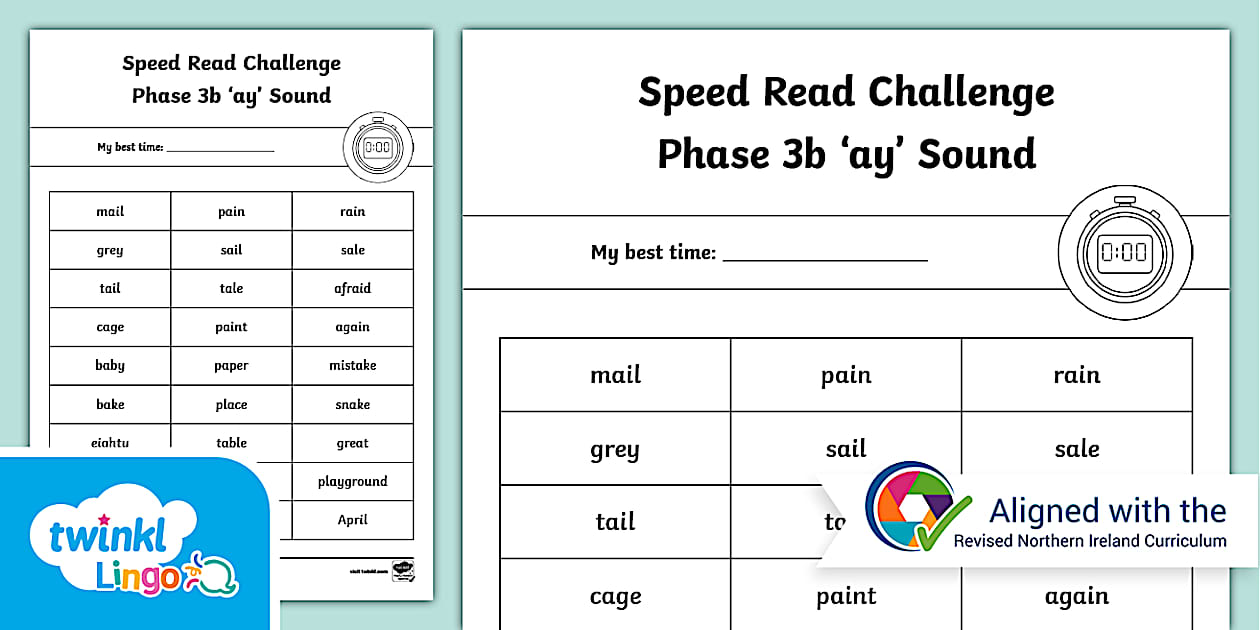 NI Linguistic Phonics Phase 3b 'ay' Sound Speed Read Challenge