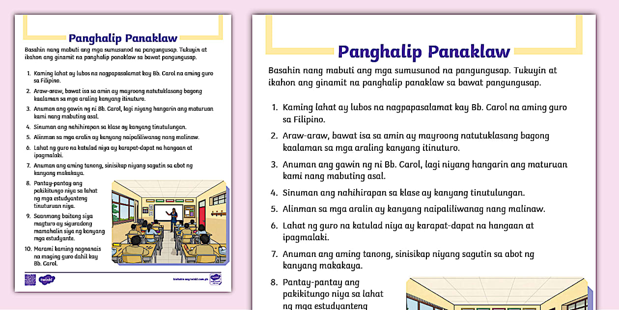 Panghalip Panaklaw Worksheet | Grade 4-6 | Twinkl PH