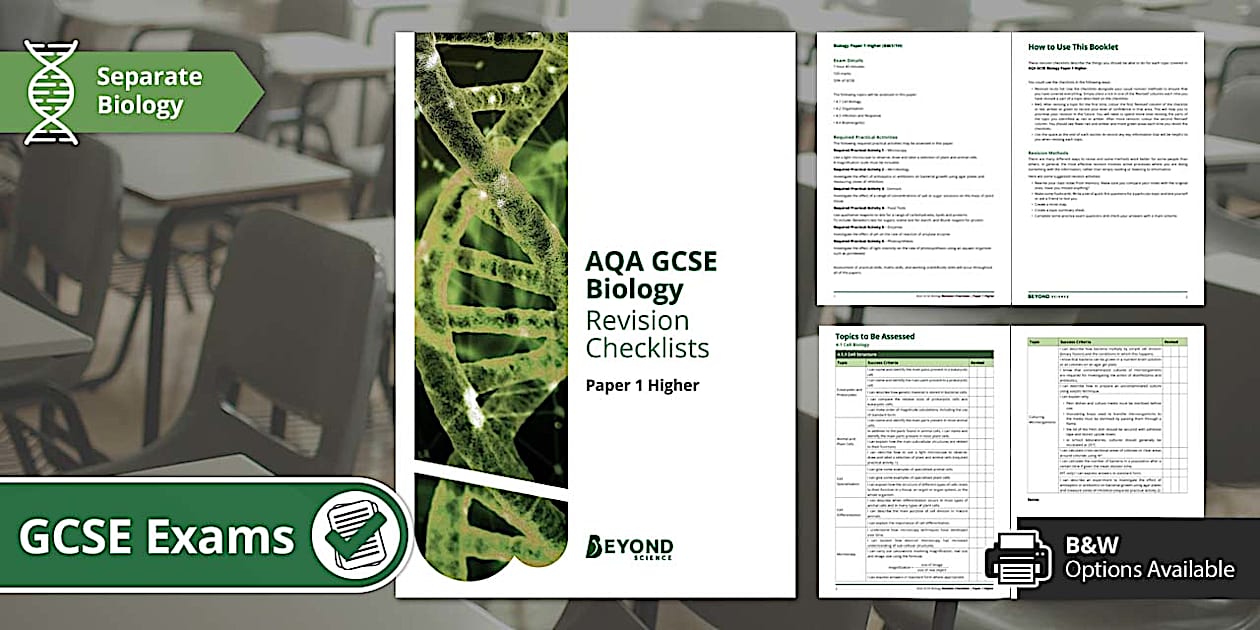 AQA GCSE Biology Topic 1 Revision Checklists | Paper 1 (H)