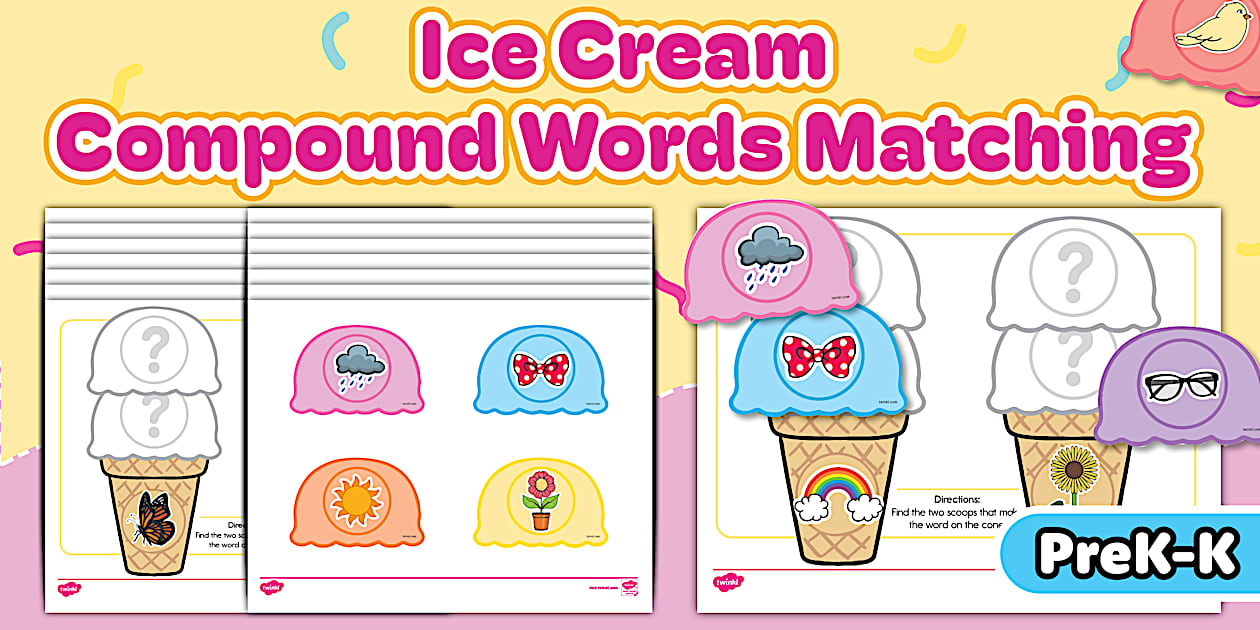 Ice Cream Compound Words Matching Activity for PreK-K