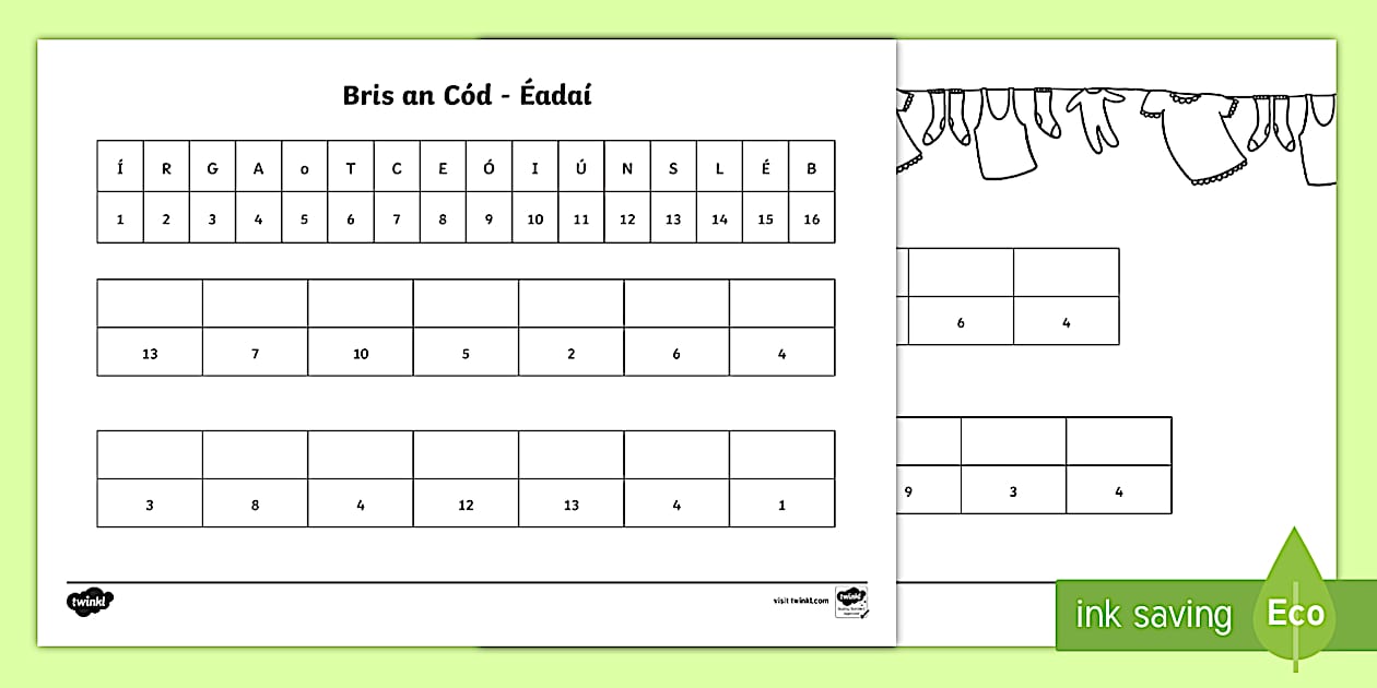 Crack the Code Clothing Worksheet / Worksheet Gaeilge