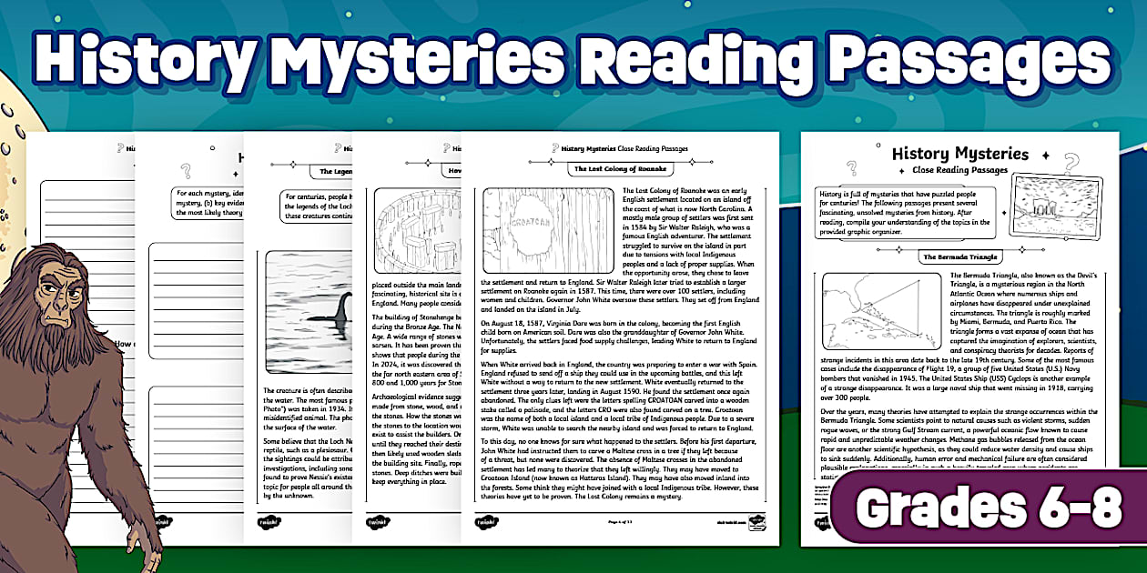 History Mysteries Close Reading Passages for 6th-8th Grade