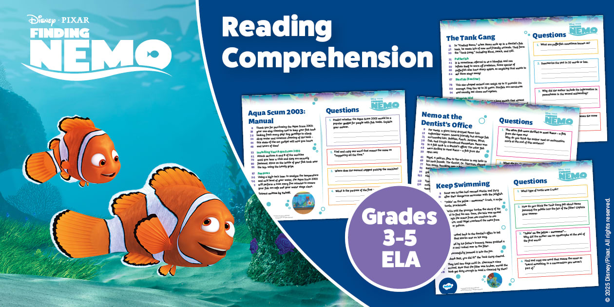 Finding Nemo 60 Second Reading Passages and Comprehension