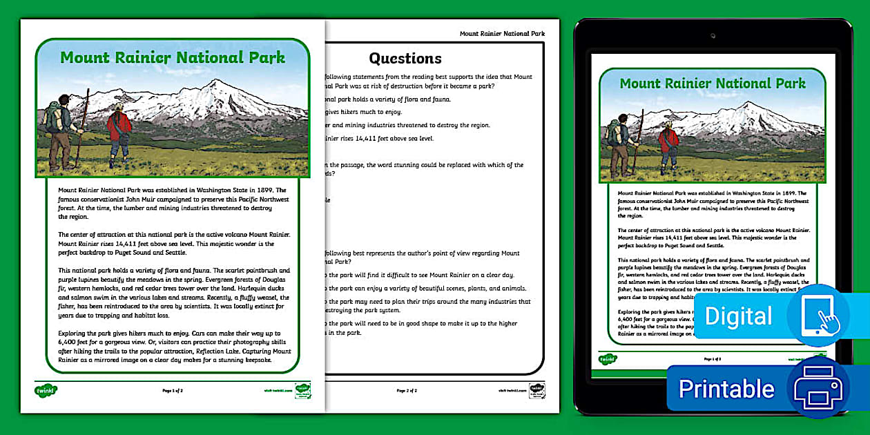 6th Grade Mount Rainier Comprehension Worksheet Twinkl USA