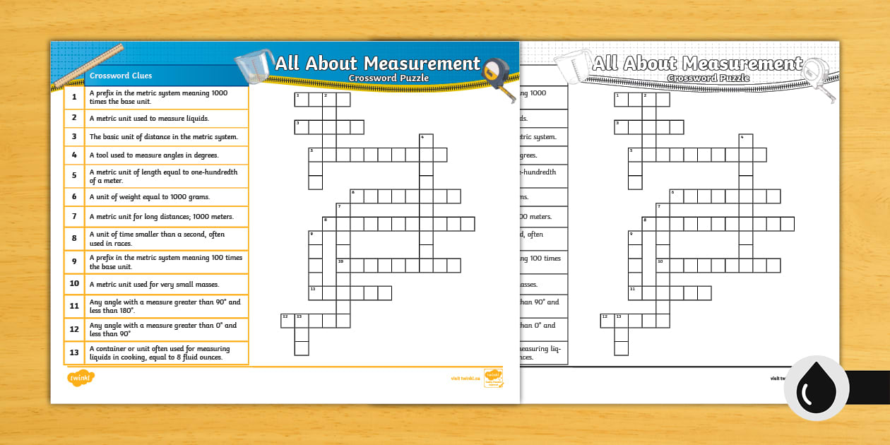 Measurement Crossword Puzzle (Teacher Made) Twinkl