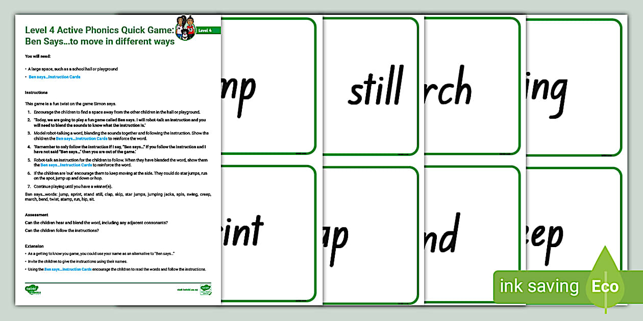 Level 4 Active Phonics Quick Game: Ben Says