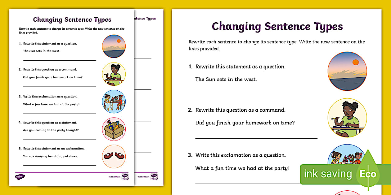 Changing Sentence Types Worksheet (teacher made) - Twinkl