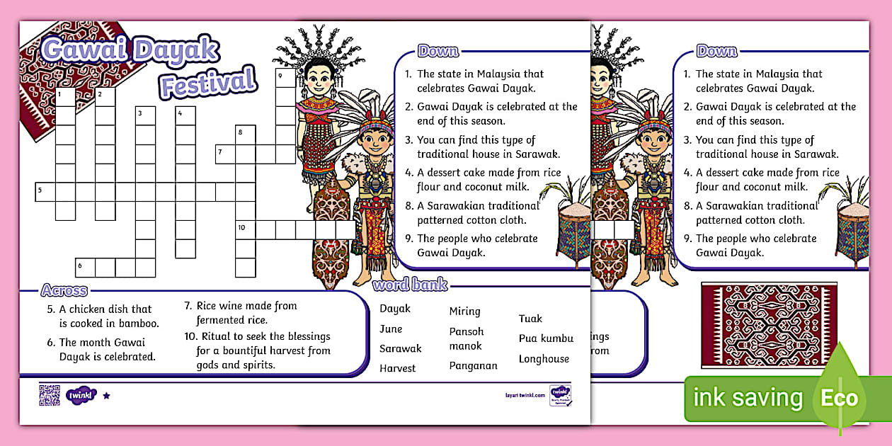 Gawai Dayak Festival Crossword Puzzle (teacher made)