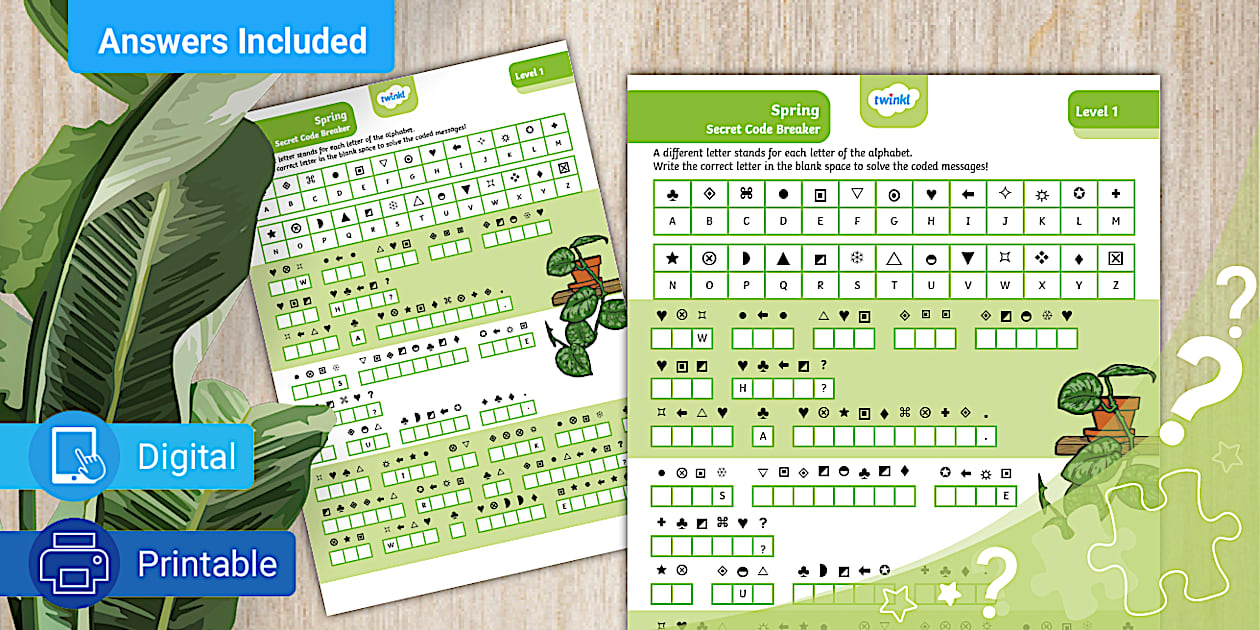 Spring Secret Code Breaker - L1 - Twinkl - Kids Puzzles
