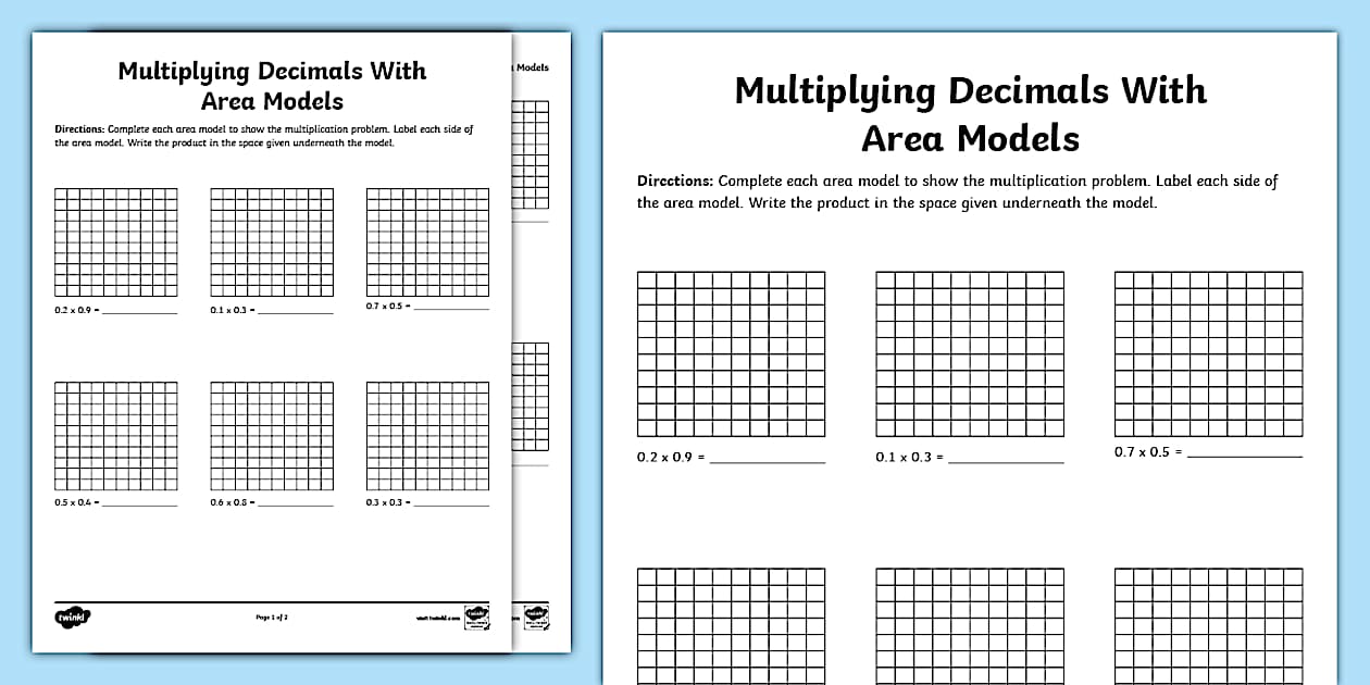 Multiplying Decimals with Area Models Worksheet Twinkl USA