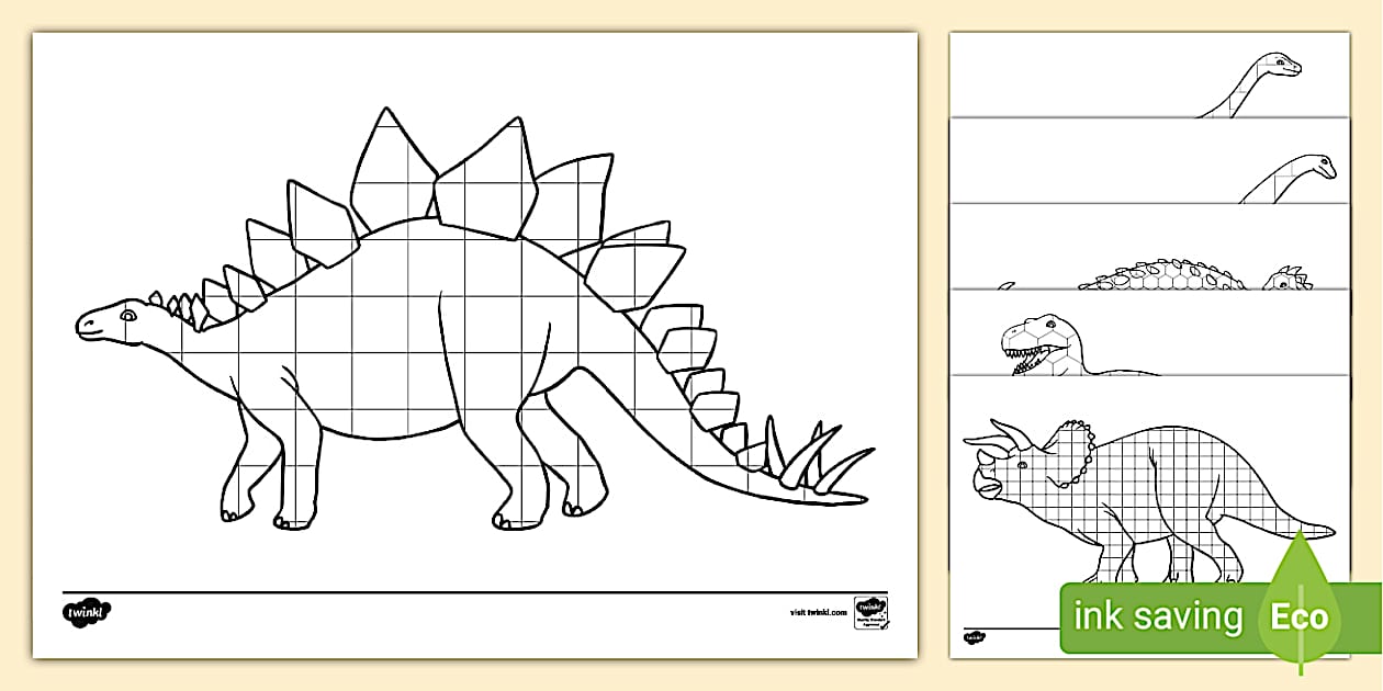 Dinosaur Mosaic Colouring Pages (teacher made) - Twinkl
