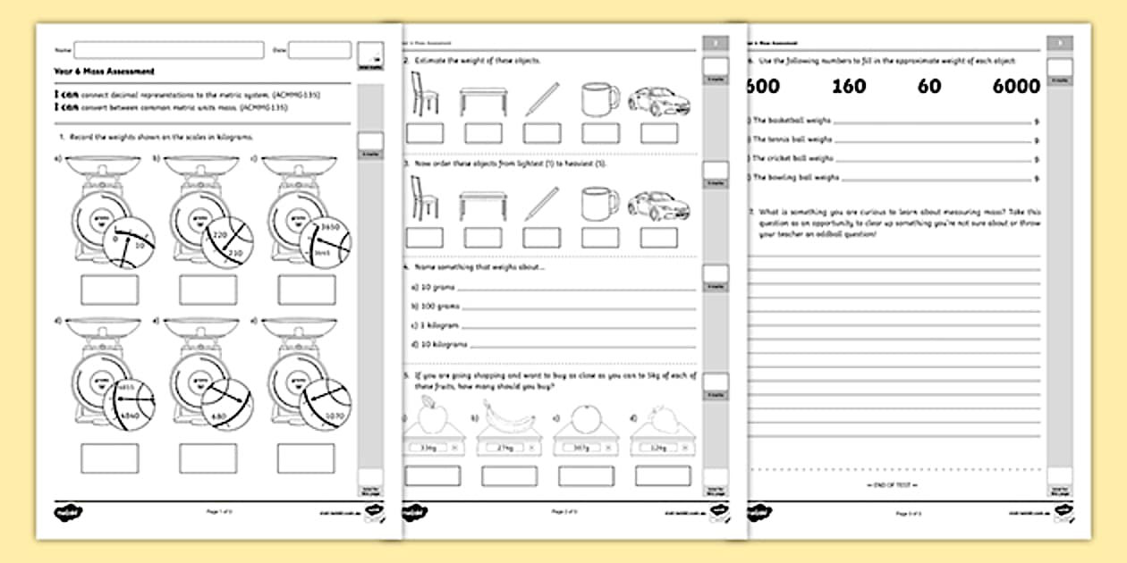 Year 6 Mass Assessment Sheet - Twinkl