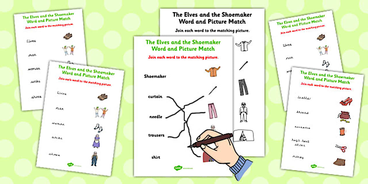 Black and White The Elves and the Shoemaker Word and Picture Match