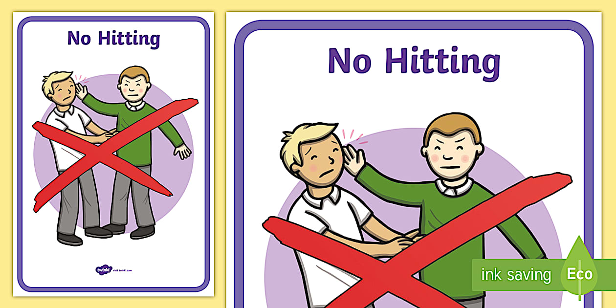 Editable No Hitting Display Poster (teacher made) Twinkl