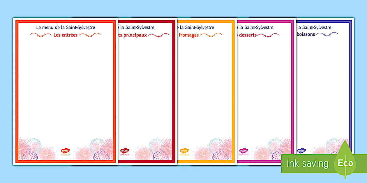 New Year's Eve Menu Writing Frames French (teacher made)