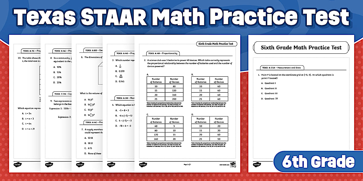 Sixth Grade Math Practice Test | Texas STAAR Test