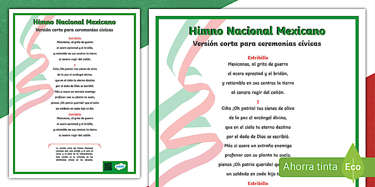 Letra del Himno Nacional Mexicano corto - Twinkl