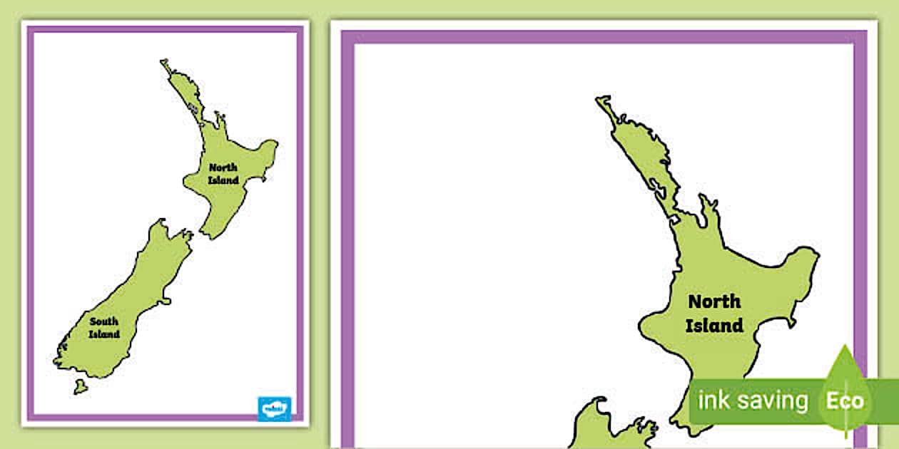 Labelled Map of New Zealand Display Pieces - Twinkl