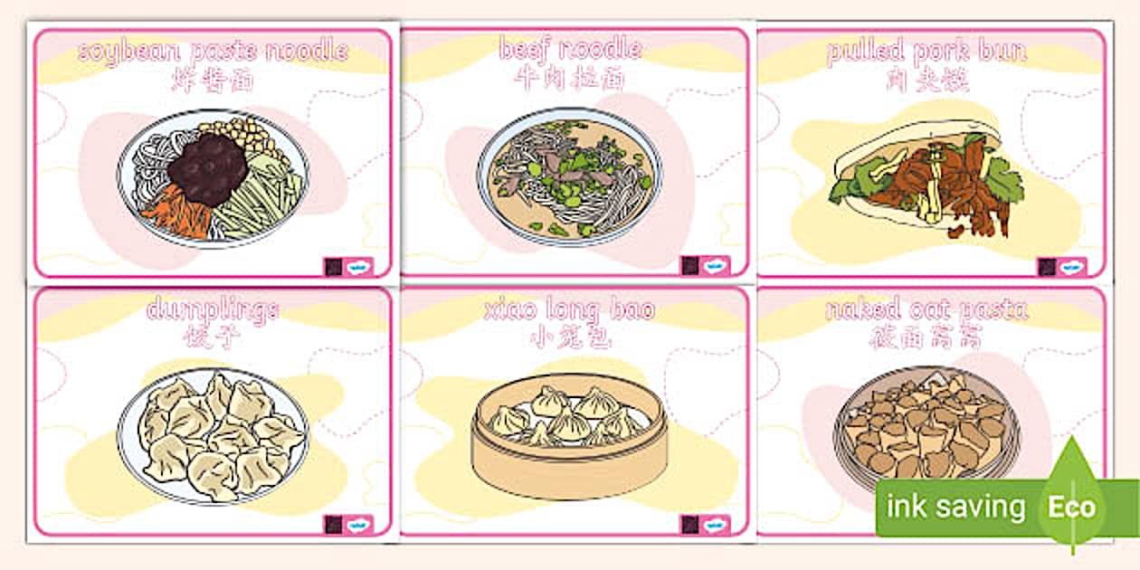 Food in China English/Mandarin Chinese Display Posters