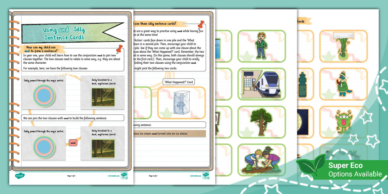 Using #39 and #39 : Silly Sentence Cards (Ages 5 6)