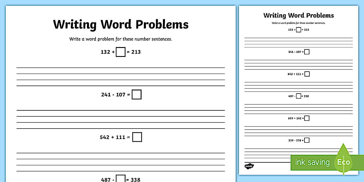 Writing Word Problems Worksheet (teacher made) - Twinkl