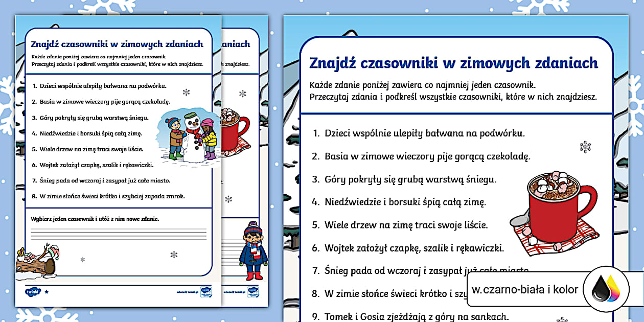 W Zimie Nigdy Dokoncz Zdanie - Znajdź czasownik w zdaniu | Zima | Zdanie (teacher made)