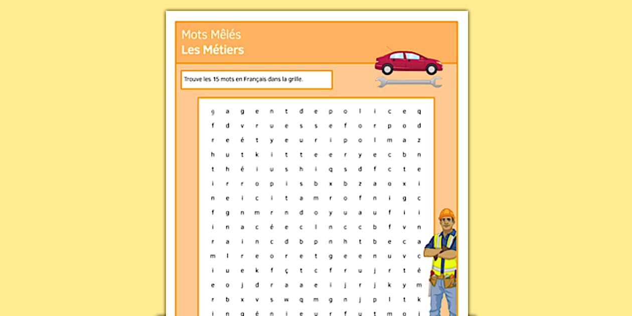 Mots Mêlés Les Métiers French