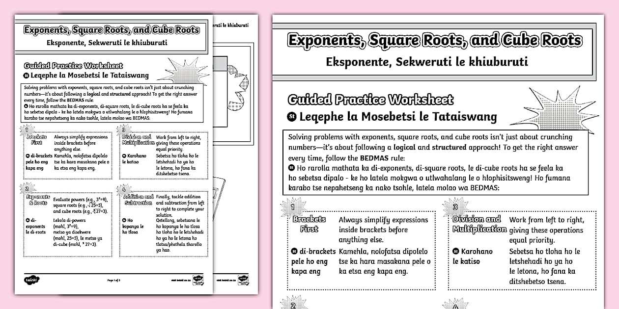 Gr 7 Maths Exponents Square Roots Cube Roots St/Eng CAPS