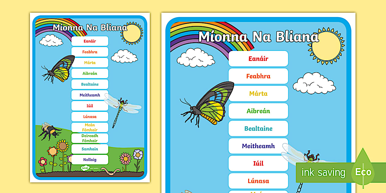 Months as Gaeilge Display Poster | Acmhainní Twinkl