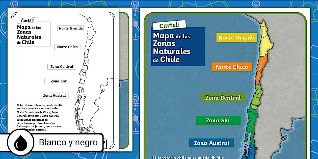 Zonas naturales para imprimir: mapa de Chile para colorear
