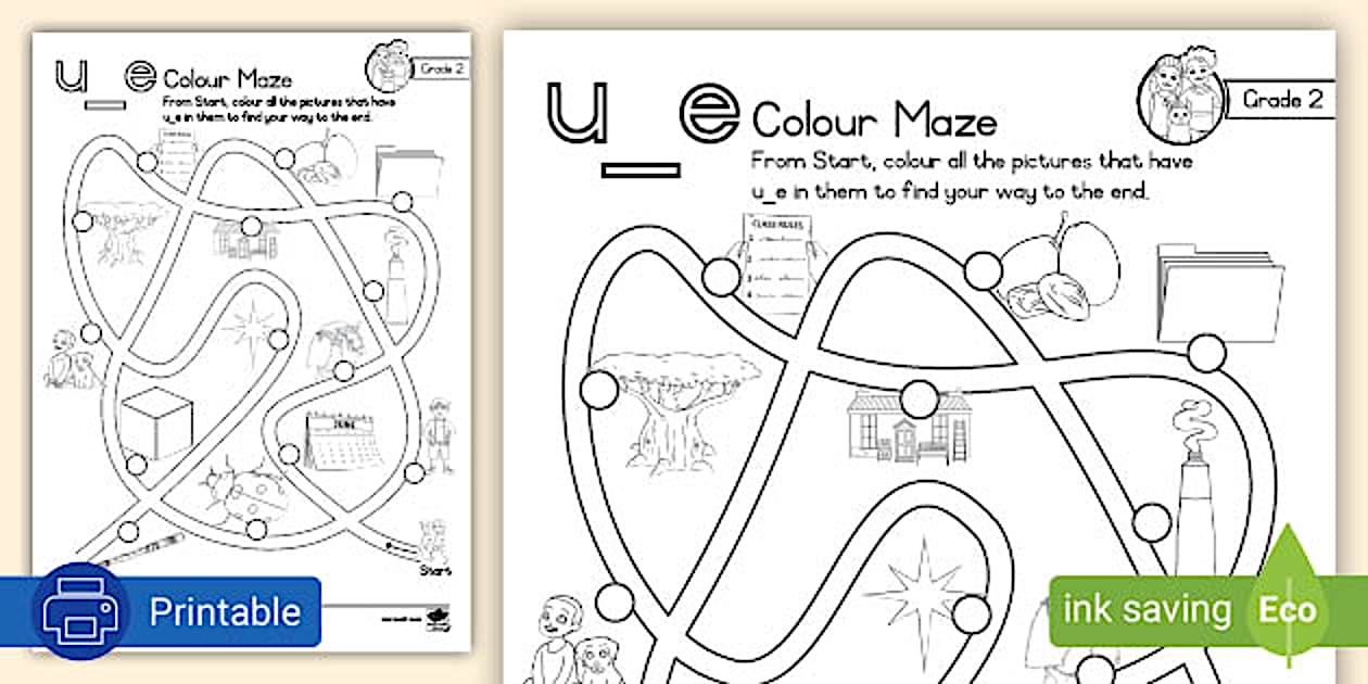 Grade 2 Phonics Colouring Page u-e (teacher made) - Twinkl