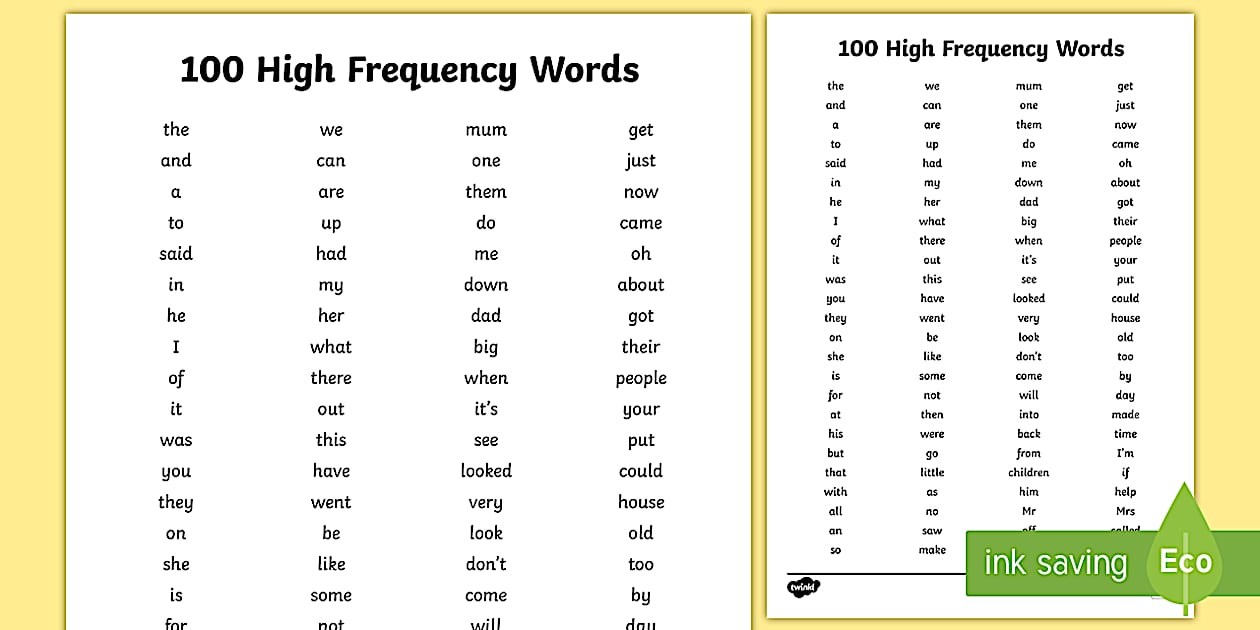 100 High Frequency Words KS1 List Sight Words Twinkl
