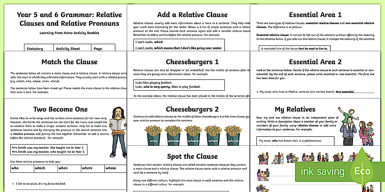 Year 5 & 6: Relative Clauses Activity Booklet - Primary Resources