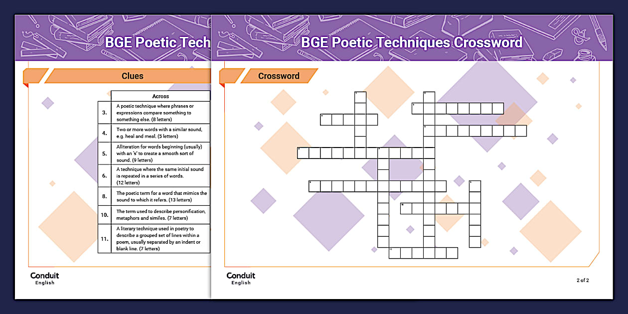 BGE Poetic Techniques Crossword (teacher made) Twinkl