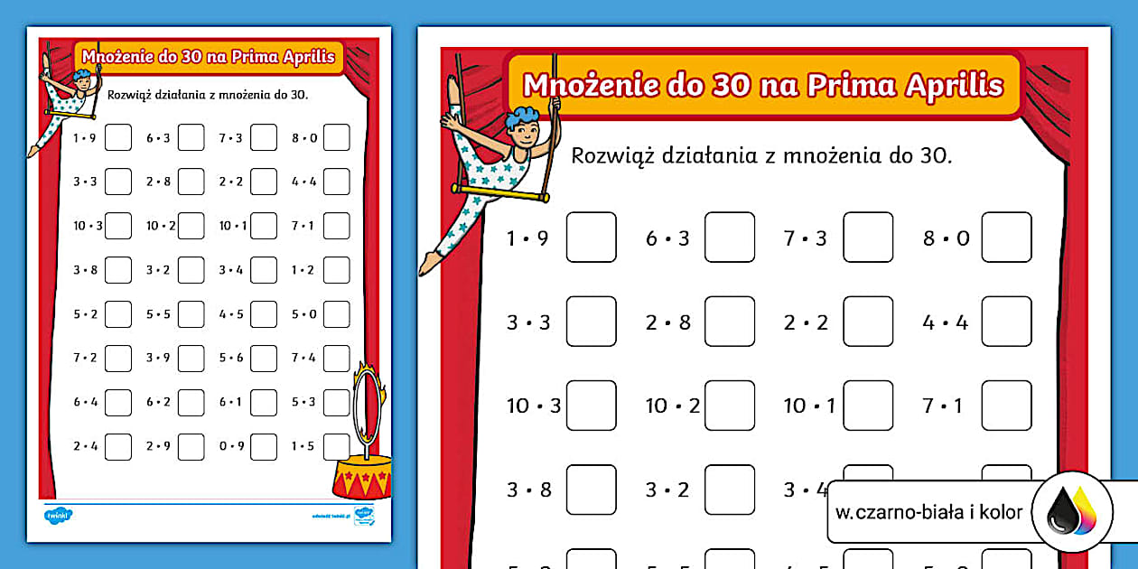 Matzoo Klasa 2 Mnozenie Do 30 - Mnożenie do 30 | Prima Aprilis | Karta pracy (teacher made)