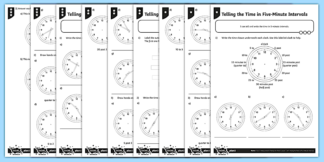 Telling the Time in Five-Minute Intervals Differentiated Worksheet