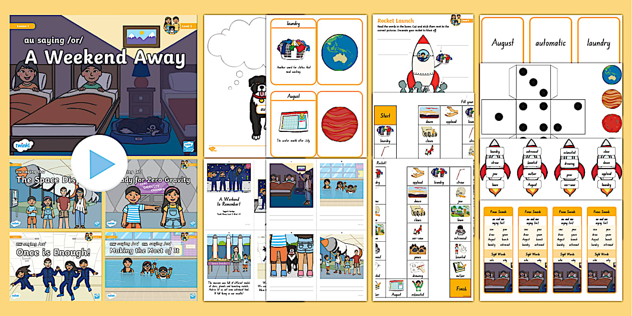 Twinkl phonics | 'au' and 'aw' and 'or' phonics worksheets.