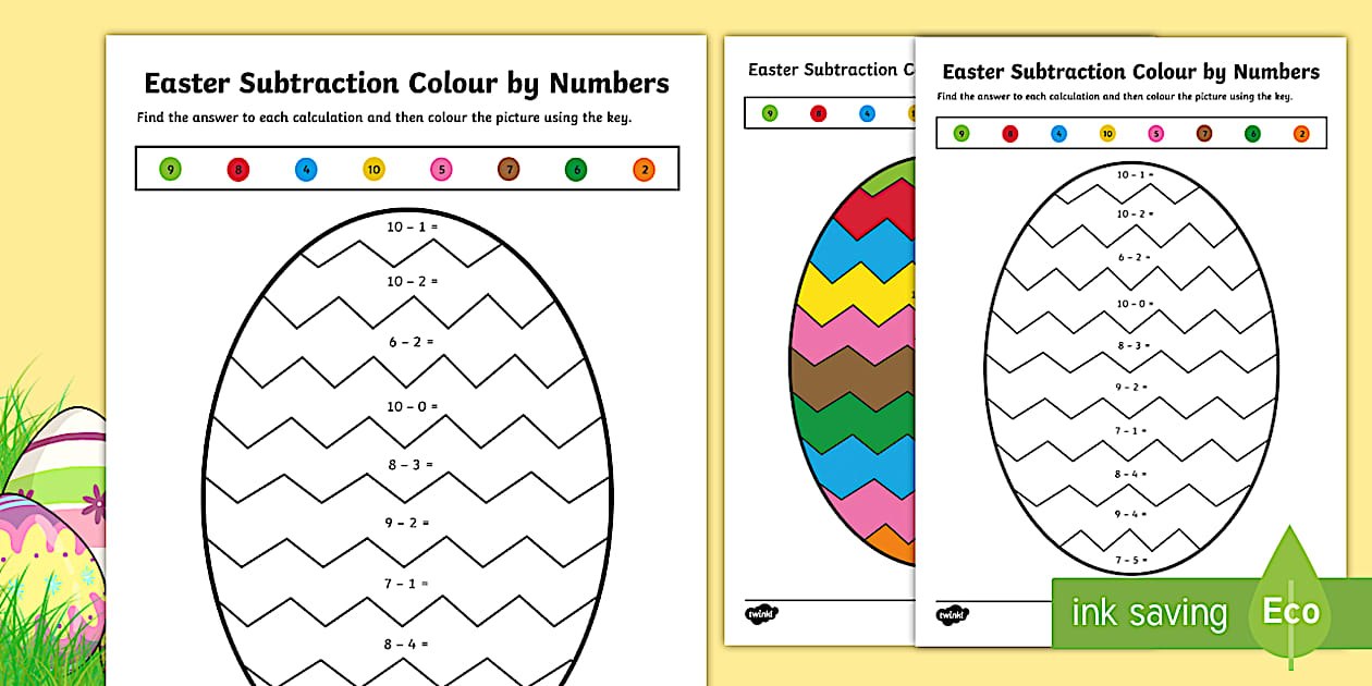 Easter Subtraction Colour by Number (Hecho por educadores)