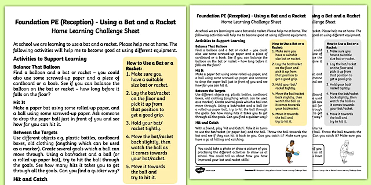 Foundation PE (Reception) - Using a Bat or a Racket Home Learning Challenge
