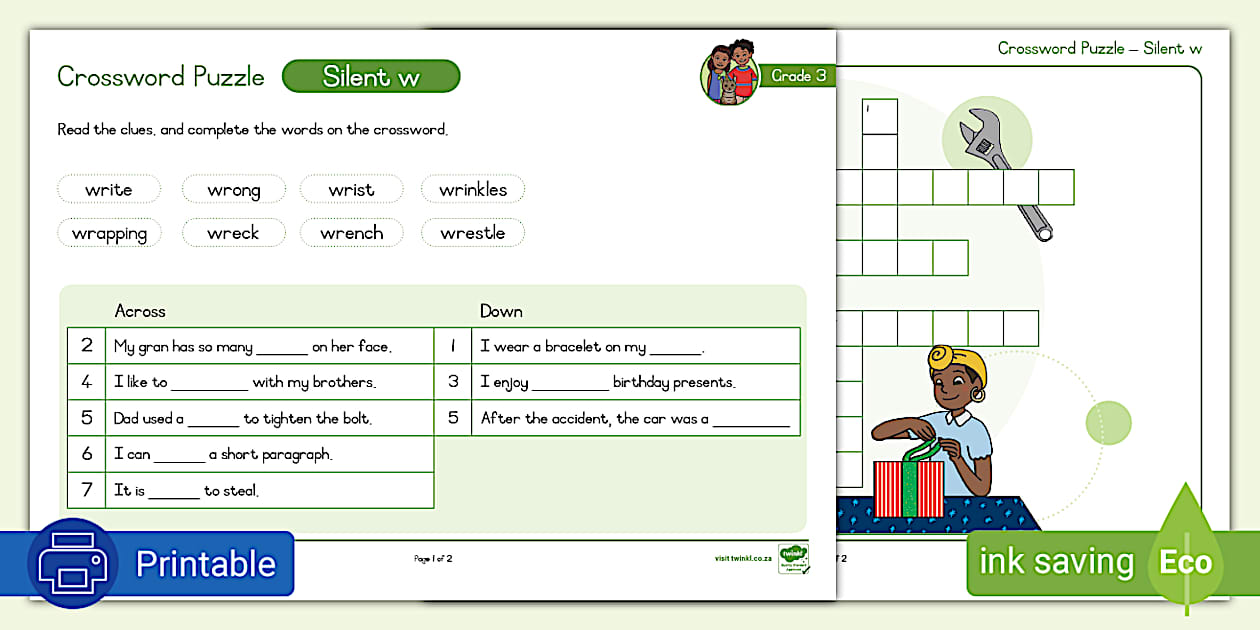 Grade 3 Phonics Crossword Puzzle Silent w Twinkl