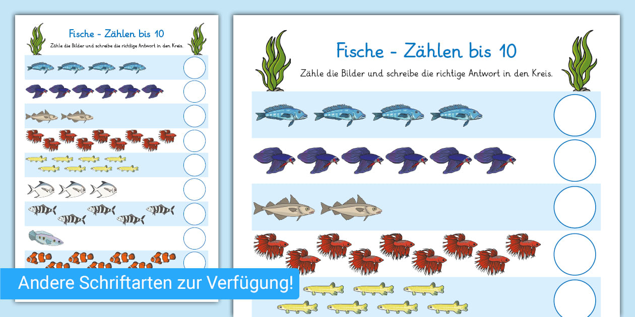 * NEW * Fische - Zählen bis 10 Arbeitsblatt - Twinkl