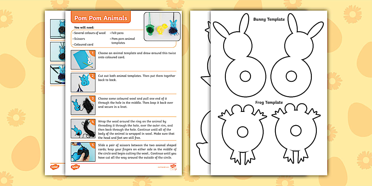 Pom Pom Animals Craft Instructions (teacher made) - Twinkl