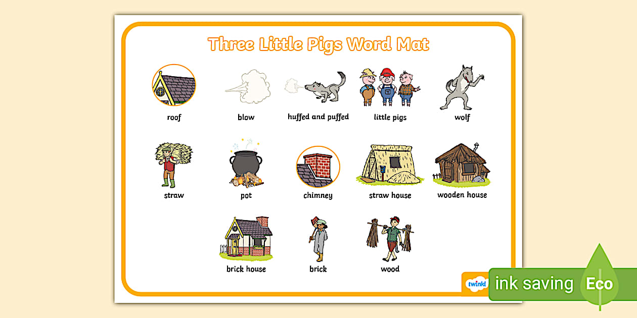Pigs Cursive Cursive The Three Little Pigs Word Mat (teacher made)