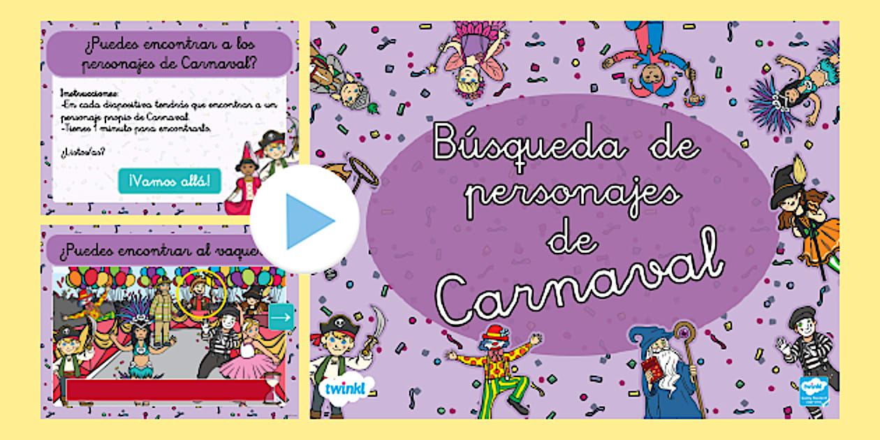 Juego interactivo de carnaval: búsqueda de personajes