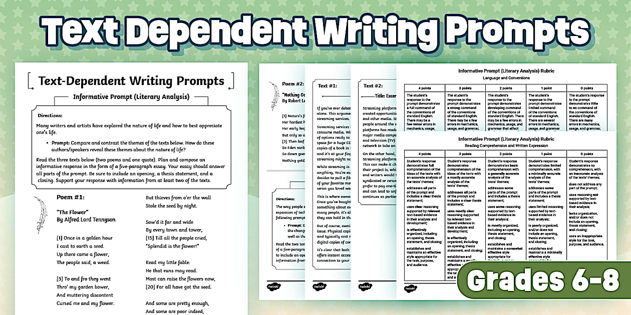 Common Core Text-Dependent Writing Prompts for 6th-8th Grade